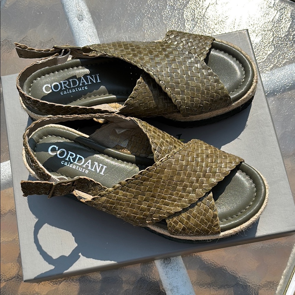 Cordani Olive Green Woven Sandals